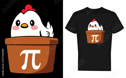 Whimsical chicken pot pie and pi day themed graphic design for apparel and celebrations