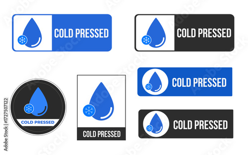 Vector art of cold pressed vector icon set natural organic product logo healthy food label extra virgin oil sign cold pressed juice badge vector illustration