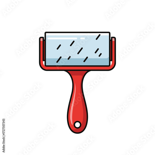 Stylized red lint roller icon with a light blue adhesive surface for removing lint and dust.