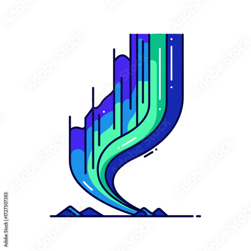Vibrant flowing aurora borealis illustration with blue and green hues.
