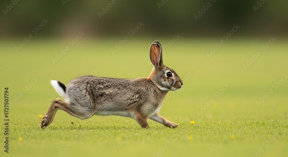 Fototapeta premium Rabbit runs across field.