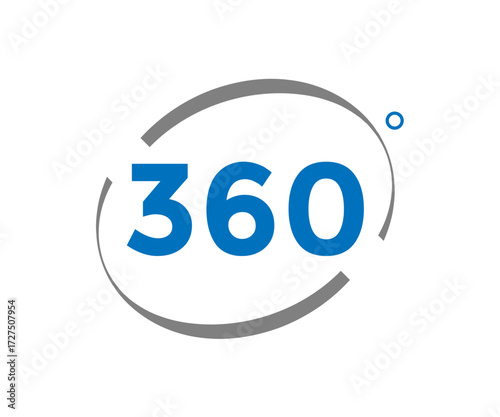 Illustration of blue 360 degree symbol with arc frame