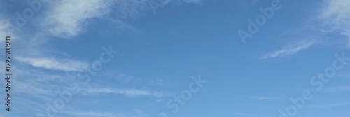 Cloudscape, Timelapse of beautiful blue sky with scattered wispy clouds on horizon, for wide background	
