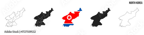 North Korea map set. Map of North Korea with flag.  Vector EPS 10