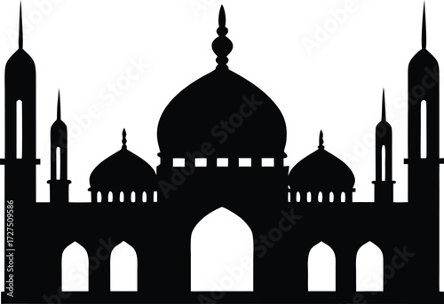 mosque vector, islamic building silhouette
