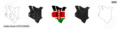 Kenya map set. Map of Kenya  with flag.  Vector EPS 10