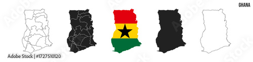 Ghana map set. Map of Ghana with flag.  Vector EPS 10