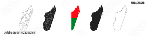 Madagascar map set. Map of Madagascar with flag.  Vector EPS 10