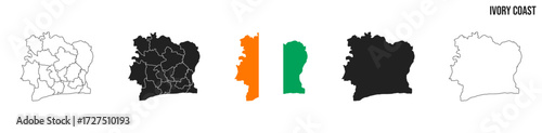 Ivory Coast map set. Map of Ivory Coast with flag.  Vector EPS 10