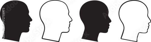 Male and Female Head Silhouette Set – Human Face Side View, Man and Woman Avatar, Anonymous User Profile Icons