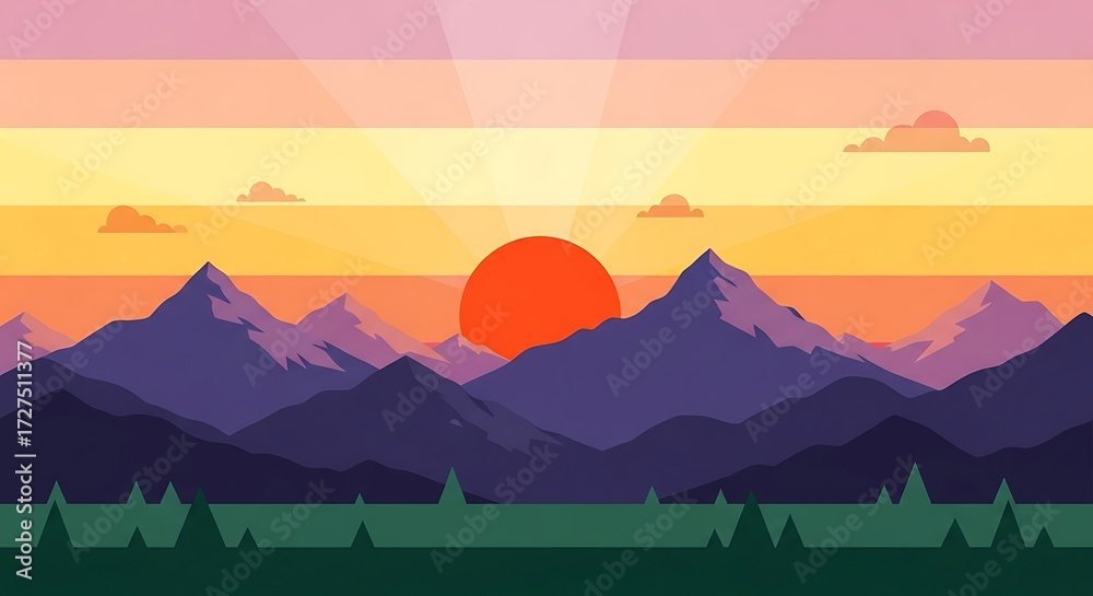 Naklejka premium Mountain Sunset Landscape. (14)