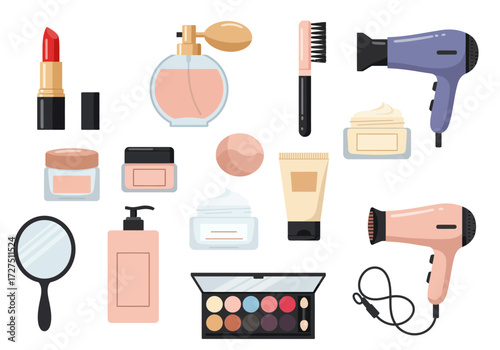 Collection of beauty and hair care products.