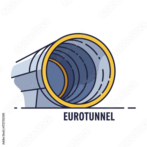 Eurotunnel Illustration Gray and Blue Tunnel with Yellow Ring.
