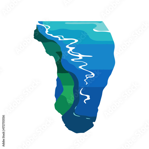 Stylized Abstract Representation of a River Flowing Through Green Land.