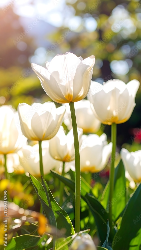 Fototapeta premium White tulips in sunlight (1)