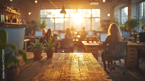 Sunny office featuring diverse people at desks
