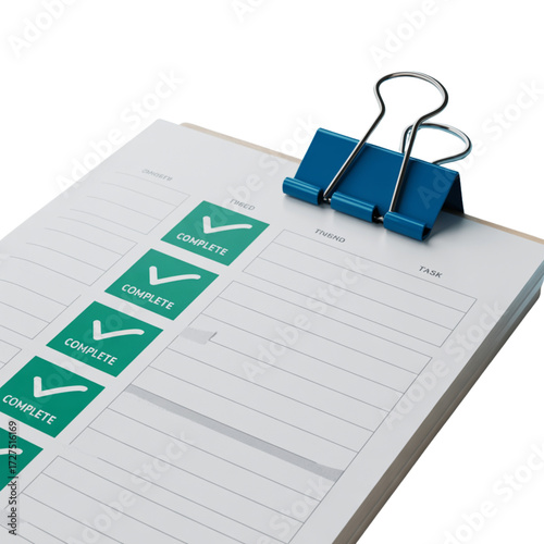 Completed tasks on a checklist isolated on transparent background, symbolizing productivity, organization, and successful project management