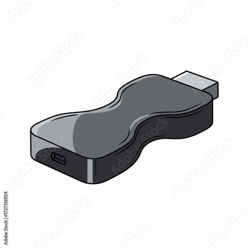 Wavy dark gray electronic dongle with USBA connector and microUSB port illustration.