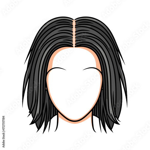 Stylized Illustration of a Womans Dark Bob Hairstyle.