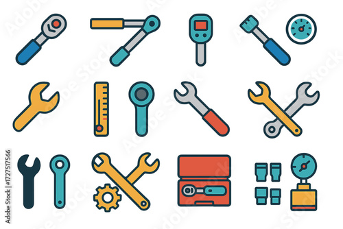 Modern Torque Wrench Icons. Torque Wrench Icons icons in modern flat : click torque wrench, beam torque wrench, digital torque wrench, dial torque