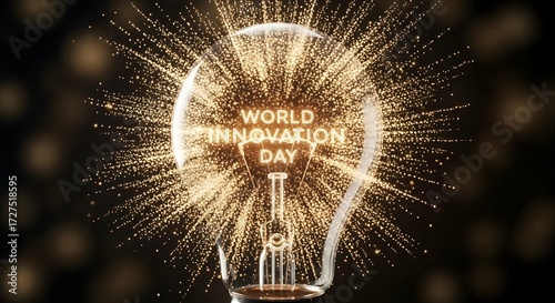 A conceptual illustration of a brilliant idea exploding with golden light, symbolizing global innovation, creativity, and technological advancement