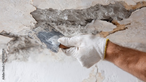 Repairing a cracked wall with a putty knife