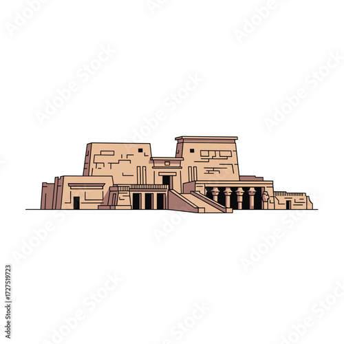 Stylized Illustration of Ancient Egyptian Temple Facade with Columns.