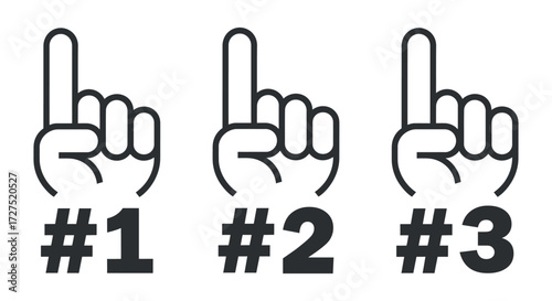 First Second Third Fan Hand Sign Set Vector Art Victory Achievement Design