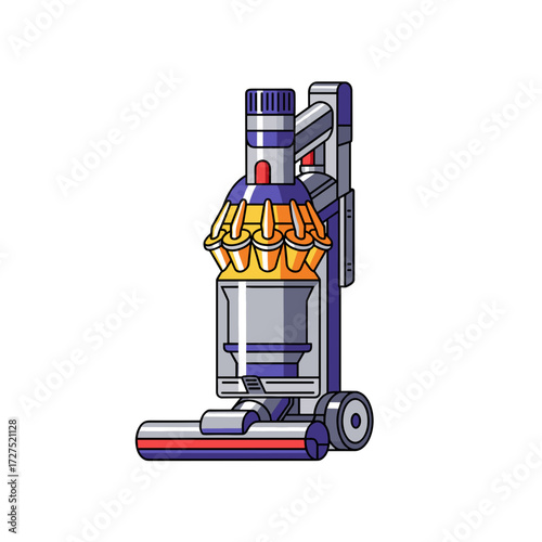 Modern Cyclone Vacuum Cleaner with Distinctive Orange and Yellow Cyclone Separator.