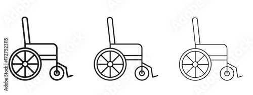 Wheelchair icons in thin line symbols with editable strokes