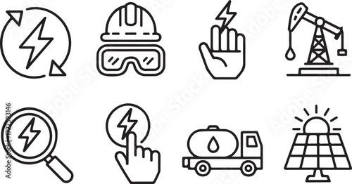 Energy and Safety Icons Renewable, Oil, and Industrial Symbols