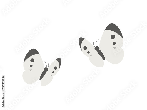 シンプルなモンシロチョウが2匹飛んでいるイラスト