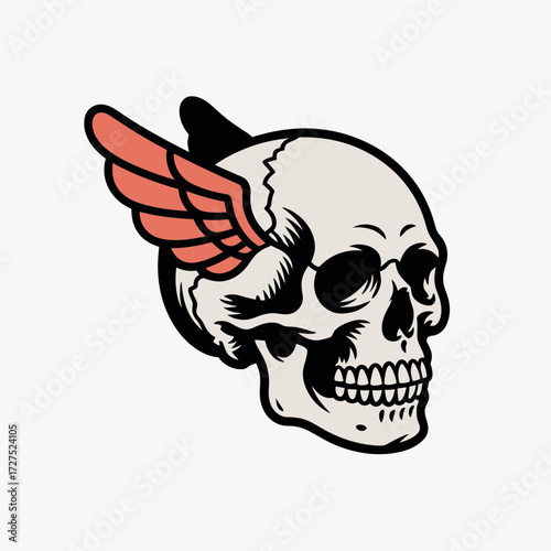 Winged skull design suitable for spookythemed projects and halloween decorations, featuring a cool and edgy white background look.