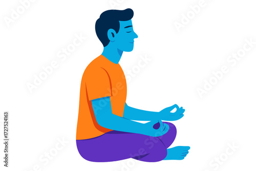 Meditative Seated Pose. Male figure in modern flat vector : seated pose, meditative figure, relaxed arms, calm face, side view, straight back