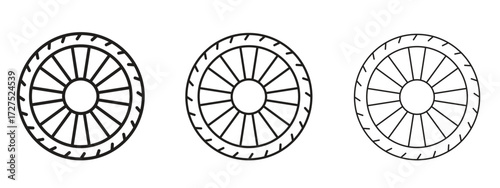 Tire icons in thin line symbols with editable strokes