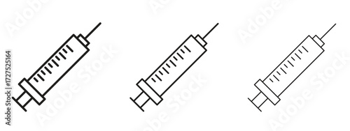 Syringe icons in thin line symbols with editable strokes