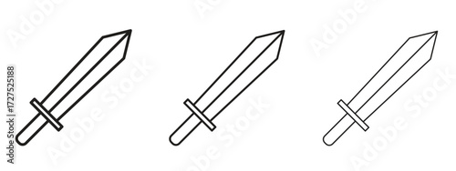 Sword icons in thin line symbols with editable strokes