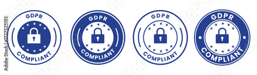  GDPR ( General Data Protection Regulation) badges, vector and logos features a padlock and EU stars. Suitable for websites, mobile apps, and corporate documents, privacy policy pages, consent forms