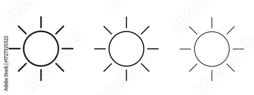 Sun icons in thin line symbols with editable strokes