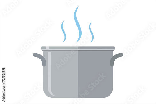 Illustration of a gray cooking pot with steam rising, , perfect for culinary themes, recipe illustrations, or kitchenware designs, adding a touch of warmth