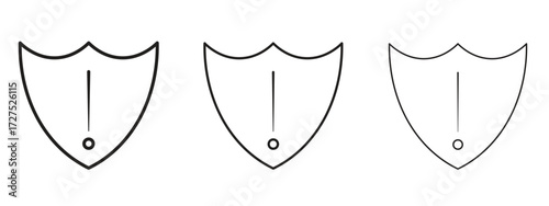 Shield exclamation icons in thin line symbols with editable strokes