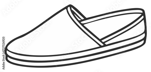 Minimalist Black and White Vector Line Art Drawing of a Casual Slip On Espadrille Shoe