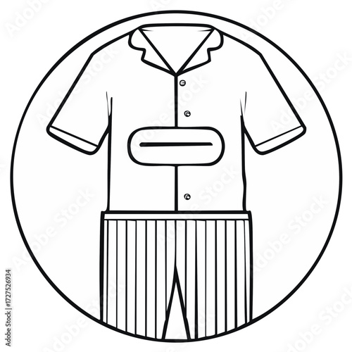 Illustration of a sleepwear shirt and striped pants inside a circle