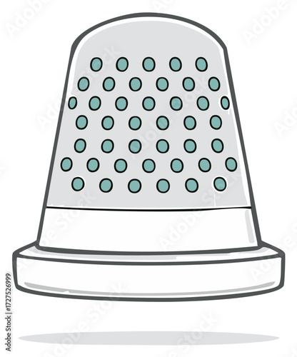 Silver thimble with blue dots sewing tool illustration