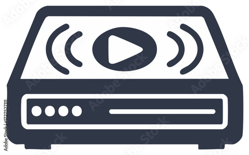 Media player device with play button and wireless signal icons