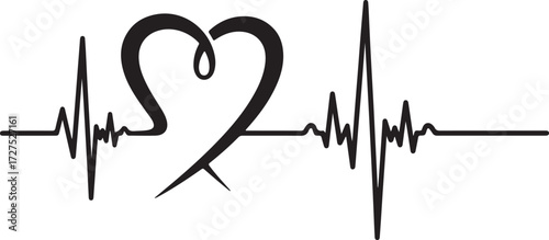 Heart shape within a heartbeat line on white background electrocardiogram