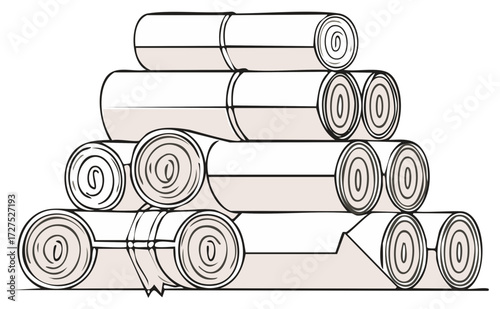 Stacked Rolled Towels or Fabric Rolls in Simple Line Art Style
