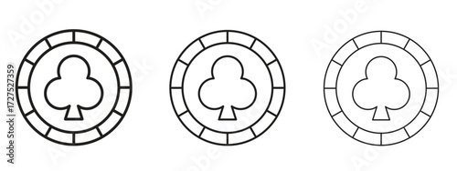 Poker chip icons in thin line symbols with editable strokes