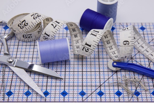 Quilt making supplies in blue