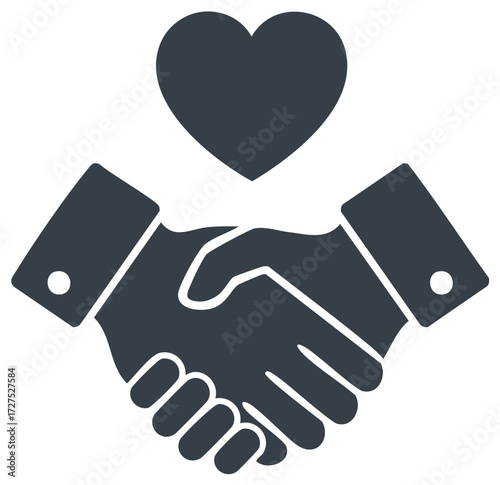 Concept of charity and partnership handshake with heart symbol